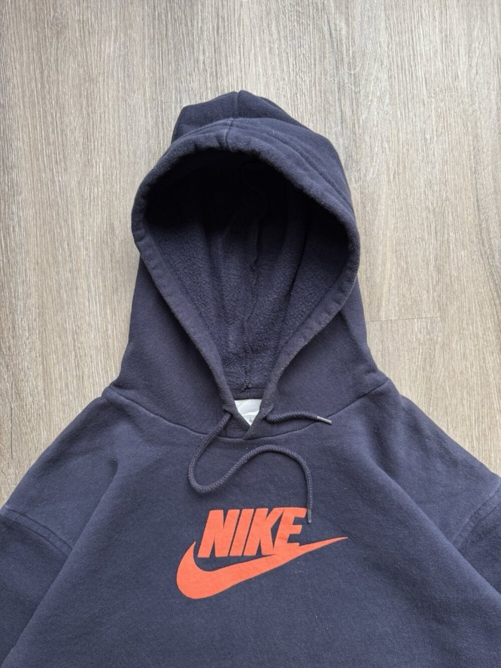 Rare Vintage Y2K Nike Swoosh Spell Out Navy Blue Hoodie XL Grey Tag Sports Hype - Picture 3 of 8